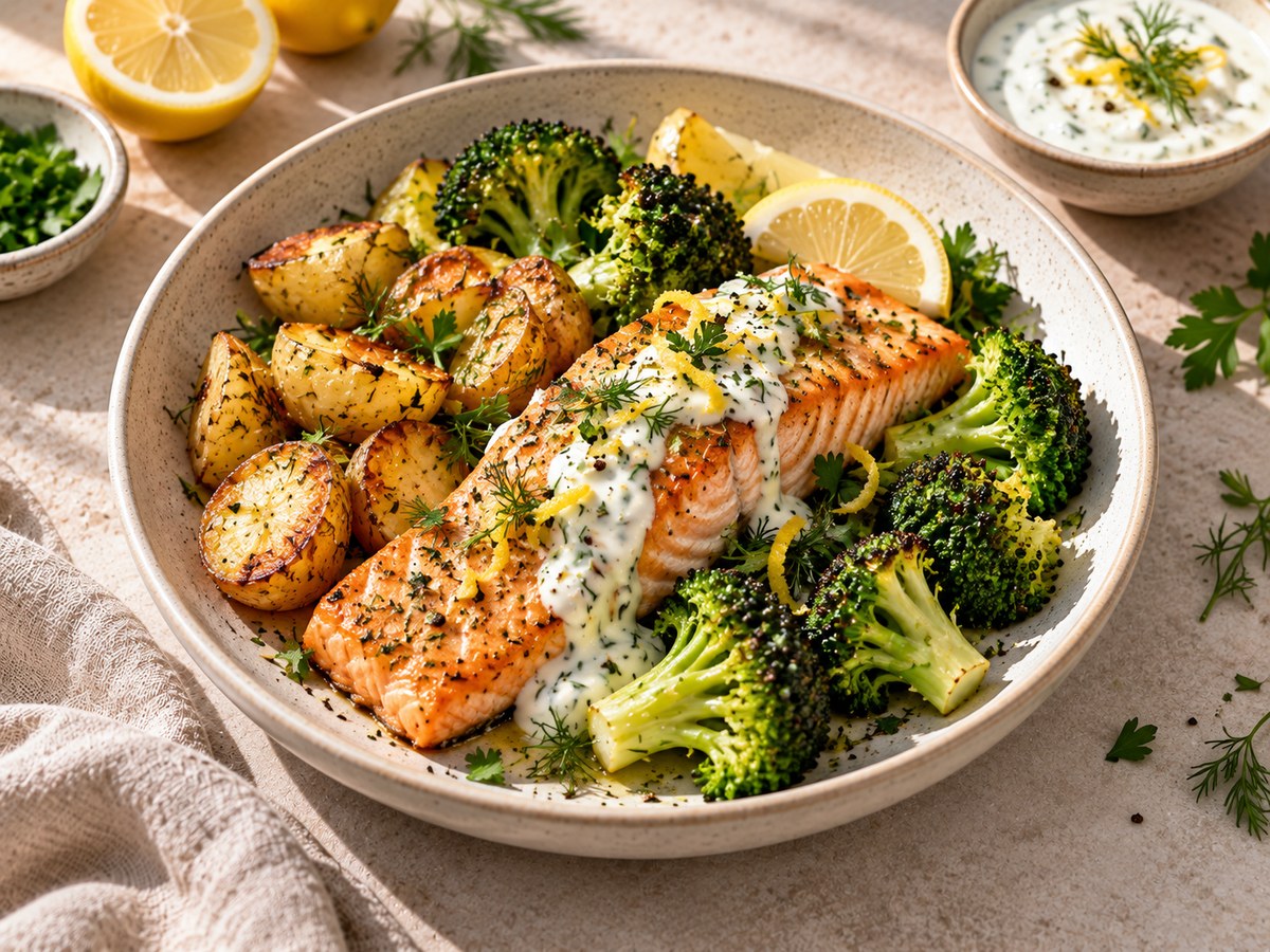 Lachs mit Brokkoli und Kartoffeln